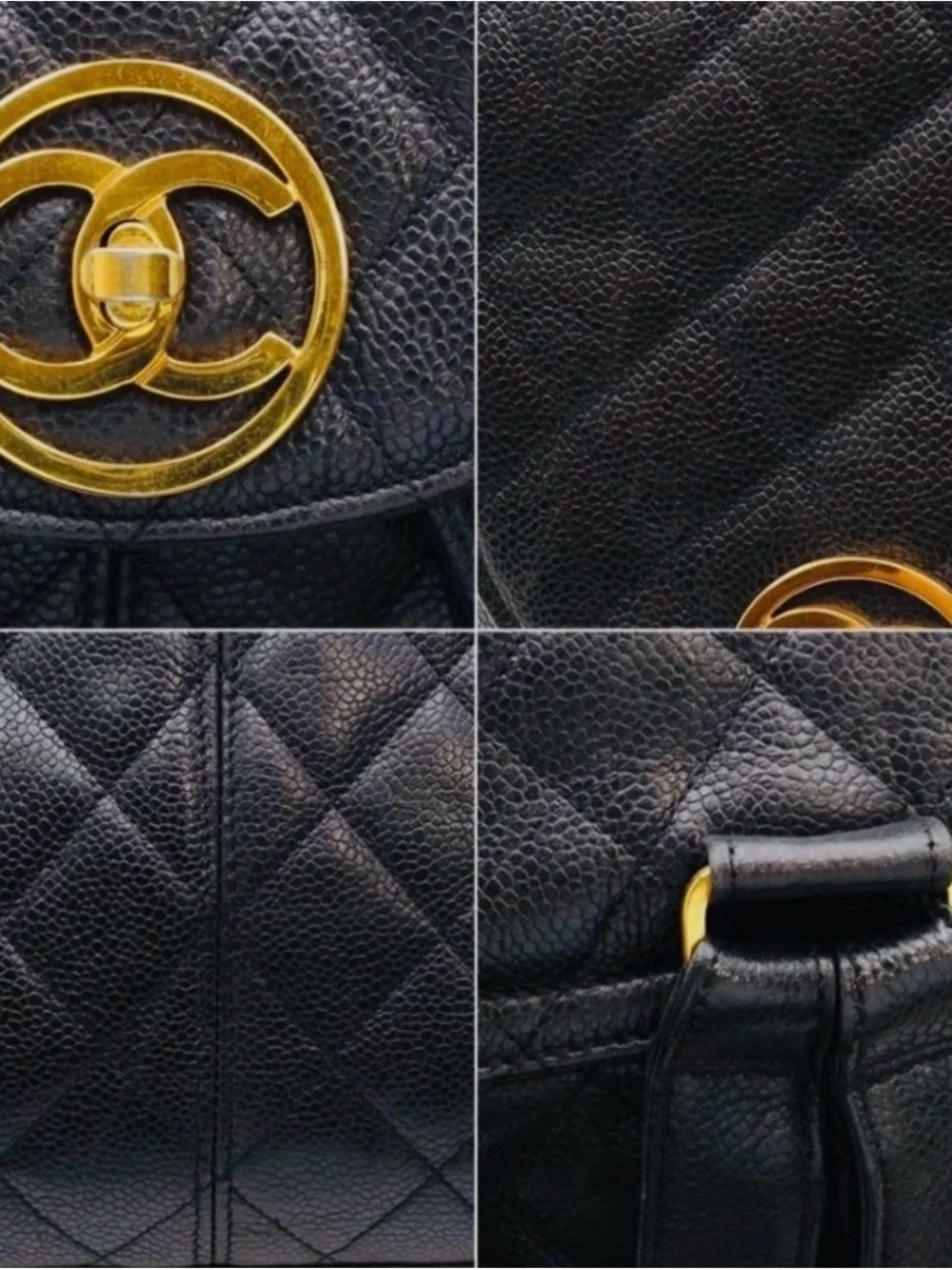 CHANEL Black Quilted Leather Backpack with Gold CC Accent